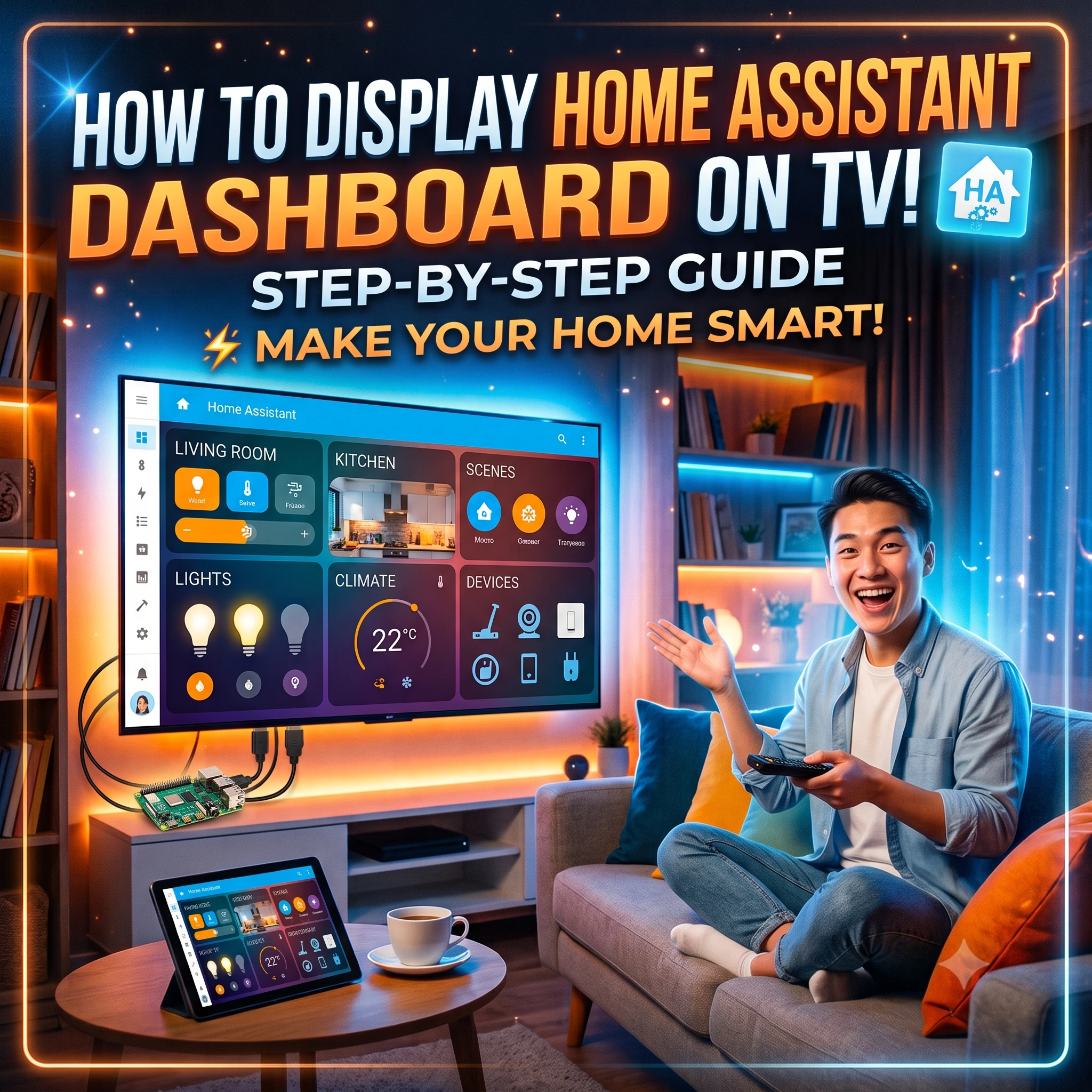 HADash displaying a Home Assistant dashboard on a TV via Apple TV.