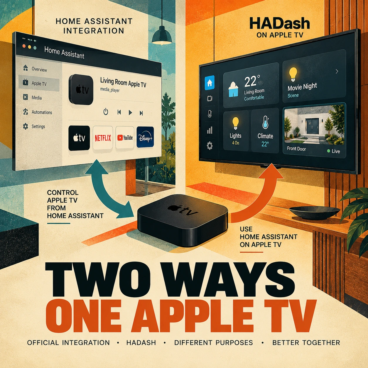 Home Assistant Apple TV integration vs HADash dashboard app comparison